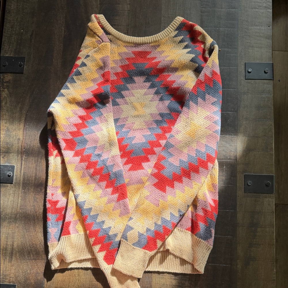 Women’s Geometric Pattern Crewneck Sweater - Multicolor